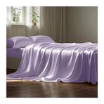 Lüks Mor İpek Saten Nevresim Takımı, Çift Kişilik Yatak için, Yumuşak ve Canlandırıcı, 250x250 cm, Çiftler için İdeal, Birinci Sınıf Kalite, Tek ve Çift Kişilik Kullanım