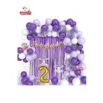 Lüks Mor Lila Beyaz Gold 2 Yaş Folyolu Doğum Günü Balon Zincir Seti, 1110114520017