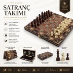 Lüks Mozaik Desenli Ahşap Manyetik Satranç Takımı 29cm Katlanabilir Özel Yuvalı Premium Satranç Seti