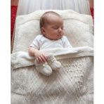 Lüks Örgü Bebek Battaniyesi - Yumuşak Dokulu, İnci ve Fiyonk Detaylı Bebek Battaniyesi ve Patik Seti - Krem-90x100 cm (Krem)