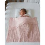 Lüks Örgü Bebek Battaniyesi - Yumuşak Dokulu, İnci ve Fiyonk Detaylı Bebek Battaniyesi ve Patik Seti - Krem-90x100 cm (Pudra Pembe)