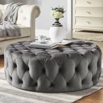 Lüks Peluş Ayaklık Taburesi Yuvarlak Tepeli Kadife Osmanlı Küçük Modern Sehpa Koyu Gri 60x60x40 cm Yatak Sonu Oturma Odası Yatak Odası Hosting Odası için Tezgah