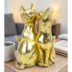 Lüks Polyester Gold 2li Kedi Biblo Dekoratif Ürün Ev Ofis Yeni Yıl Hediyesi Dekoratif Obje 17 cm.