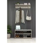 Lüks Puflu Ayakkabılık Ve Askılık %100 Mdf 2 Raflı Portmanto Seti A34 Kül Gri