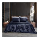 Lüks Saten Nevresim Takımı, Lacivert - 250 x 250 cm, Yumuşak İpek Gibi Kaplama, 170x230 cm ve 230x250 cm olarak mevcuttur, Tek Kişilik ve Çift Kişilik Yataklar için Mükemmel, Zarif Yatak Örtüsü