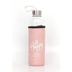 Lüks Şeffaf Kılıflı Cam Matara 500ml – Açık Pembe