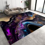 Lüks Siyah Altın Mermer Doku Alan Halısı 180 x 220 cm Makinede Yıkanabilir Rahat Evcil Hayvan Dostu Aile Oturma Odası Yatak Odası için İdeal Yumuşak Halı Pedi Dahil