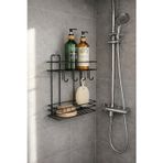 Lüks Siyah Metal 2 Katlı Banyo Rafı Şampuanlık Ve Duş Rafı Askılı Yapışkanlı Duvara Monte Tş-02