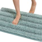 Lüks Şönil Çizgili Banyo Paspası Yumuşak ve Emici Mikrofiber Shaggy Halı Banyo için Kaymaz ve Hızlı Kuruyan Yıkanabilir Aqua 50 x 80 cm