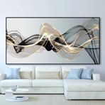 Lüks Soyut Siyah ve Altın Örgü Kanvas Duvar Sanatı Baskısı Ev Dekoru için Büyük Modern Poster 60x120 cm/24x47 inç Asmaya Hazır Siyah Çerçeve ile
