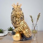 Lüks Taçlı Aslan Heykeli 23 cm Dekoratif Premium Biblo Büst Yeni Ev & Ofis Hediyesi