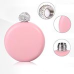 Lüks Taş İşlemeli Pembe Paslanmaz Çelik İçki Matarası 5 Oz 150 ml Kamp Outdoor Cep & Çanta Matarası