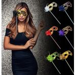 Lüks Taşlı Saplı Maskeli Balo Maskesi Kırmızı 35 cm Parti ve Kostüm Aksesuarı