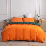 Lüks Ters Çevrilebilir Mikrofiber Nevresim Takımı, Fermuarlı Koyu Turuncu/Deniz Mavisi 1 Nevresim (220x240 cm) + 2 Yastık Kılıfı (50x70 cm) Düz Renk 2 Kişiye Uyar Yumuşak ve Dayanıklı