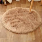 Lüks Ultra Yumuşak Suni Koyun Derisi Kürk Yuvarlak Alan Halı Yuvarlak Kabarık Shaggy Halı Yatak Odası Oturma Odası Dekor Peluş Daire Zemin Halı Mat Fasulye Ezmesi Renk 60 cm Çap