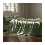 Lüks Yeşil İpek Saten Nevresim Takımı Çift Kişilik/Tek Kişilik Yatak için - Yumuşak, Canlandırıcı, 2'li Yatak, 170x230 cm Üst Çarşaf ve 2 Yastık Kılıfı 48x74 cm