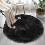 Lüks Yuvarlak İpek Yoga Halısı Yumuşak Shaggy Halı Oturma Odası Yatak Odası ve Banyo için Modern Siyah Dairesel Zemin Mat Kalın ve Rahat 80 cm/2.6'