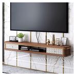 Lüks Yüzer TV Duvar Ünitesi Oturma Odası ve Yatak Odası için Depolama Dolabı ile Modern Ahşap TV Standı 47 "/55"/63" Şık Ceviz Kaplama Yerden Tasarruf Tasarımı