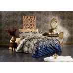 Lüks%80 Pamuklu Çift Kişilik Nevresim Takımı Seti Yorgan Kılıfı LOVE KALP Desen 200x220 cm + Lastikli Battal Boy Çarşaf 180x200x30 cm +2 Yastık Kılıflı 50x70 cm (Lacivert-Toprak, Osmanlı Nakış)