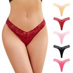 Lulans Kadın Seksi Dantel Tanga İç Çamaşırı Esnek T-back G String Külot Kadınlar için 5'li Paket, Siyah/Kırmızı/Gül/Deri/Pembe, XL
