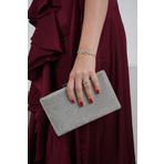 LULE BAGS Gümüş Saten Beyaz Taşlı Abiye Ince Model Kadın Çanta