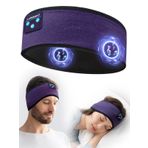 Lullaband Bluetooth kafa bandı kulaklık, yan yatanlar için uyku kulaklığı, uyku kulaklığı, ince hoparlörlü rahat kafa bandı, mikrofon, eller serbest hediye (koyu mor)