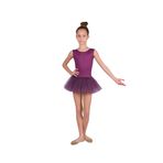 LULLY Kids Kız Çocuk Kolsuz Arkası U Model Tütü Etekli Bale ve Jimnastik Mayosu (Mürdüm, 11-12 Yaş)