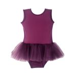 LULLY Kids Kız Çocuk Kolsuz Arkası U Model Tütü Etekli Bale ve Jimnastik Mayosu (Mürdüm, 5-6 Yaş)