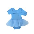 LULLY Kids Kız Çocuk Uzun Kollu Tütü Etekli Bale, Jimnastik ve Antrenman Mayosu (Bebe Mavi, 7-8 Yaş)