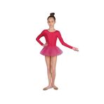 LULLY Kids Kız Çocuk Uzun Kollu Tütü Etekli Bale, Jimnastik ve Antrenman Mayosu (Fuşya Pembe, 7-8 Yaş)