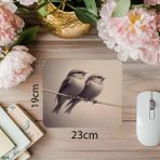 Luluyen Yan Yana Oturan Iki Serçe Çizimli Mousepad - 19X23 cm 2 mm Dikdörtgen Ithal Baskılı Mouse Pad - Özel Baskı - Renkli