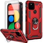 LUMARKE Google Pixel 5A için Ekran Koruyuculu Kılıf, Geçiş 16 ft. Düşme Test Edilmiş Askeri Sınıf Koruyucu Telefon Kılıfı, Manyetik Halkalı Destek Çubuğu Araç Montaj Tutucusuyla Uyumlu Kırmızı