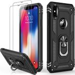 LUMARKE Temperli Cam Ekran Koruyuculu iPhone Xs Max Kılıf, Askeri Sınıf Geçiş 16 ft. Düşme Test Edilmiş Manyetik Halkalı Kapak Kickstand Koruyucu Telefon Kılıfı iPhone Xs Max Siyah için