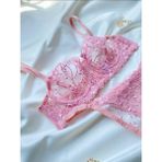 Lumenia Desenli Pembe Sütyen Takımı, Kadın Iç Giyim, Kadın Sexy Iç Çamaşırı,günlük Fantazi Iç Çamaşırı. - 85B - Pembe - Şeffaf