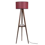Lumexx Sehbalı Tripod Ceviz Silindir Hasır Bordo Abajurlu Lambader