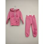 Lumia Baby Barbie Yazılı Kapüşonlu Şardonlu Sweatshirt Eşofman Altı 2li Kız Çocuk Takım - Koyu Pembe - 3 Yaş