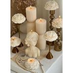 Lumieri Home Lumieri Candle El Yapımı Kokusuz Çokgen Yuvarlak Dekoratif Mum– Açmış Şakayık Mum- 8'li - Beyaz