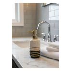 Lumina Gold Lüks Porselen Sıvı Sabunluk - Altın Çizgili Banyo Aksesuarı