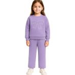 Lumino Kız Çocuk Taşlı Fiyonk Takım Lila – Sweat & Pantolon 3-8 Yaş - 5 - 6 Yaş
