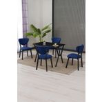 Lumodi Mobilya Masa Sandalye Takımı, 4 Sandalye 1 Sabit Siyah Mermer Desen Masa 110x70 Cm, Keten Kumaş