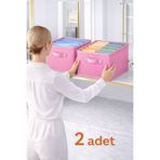 Lumtex Home Textile 2adet PEMBE DESENLİ -Dolap içi Düzenleyici,Raf Düzenleyici,Katlanabilir Kıyafet Saklama Kutusu