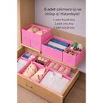 Lumtex Home Textile 6'lı PEMBE Desenli - Çekmece İçi Düzenleyici Organizer Set - Çok Amaçlı Dolap İçi Kutu Seti