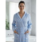 Luna %100 Pamuk Peştemal Bornoz Kapüşonlu Unisex- Bebe Mavi - Mavi - Beyaz - S - M