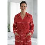 Luna %100 Pamuk Peştemal Bornoz Kapüşonlu Unisex- Kırmızı - Kırmızı - Beyaz - S - M