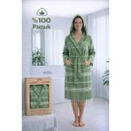 Luna %100 Pamuk Peştemal Bornoz Kapüşonlu Unisex- Koyu Yeşil - S - M