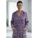 Luna %100 Pamuk Peştemal Bornoz Kapüşonlu Unisex- Mor - Mor - Beyaz - S - M