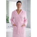 Luna %100 Pamuk Peştemal Bornoz Kapüşonlu Unisex- Pembe - Pembe - Beyaz - S - M