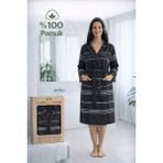 Luna %100 Pamuk Peştemal Bornoz Kapüşonlu Unisex- Siyah - Siyah - Beyaz - L - XL