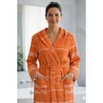 Luna %100 Pamuk Peştemal Bornoz Kapüşonlu Unisex- Turuncu - Turuncu - Beyaz - S - M