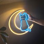 Luna Cat Neon Metal Duvar Sanatı, Neon Luna Kedi Tabelası, Ev için Led Kedi Dekoru, Metal Dekorda Neon Duvar Şeritleri, Çocuk Odası Dekorasyonu, Kedi Sever Hediyesi (Uzaktan Kumandalı)
